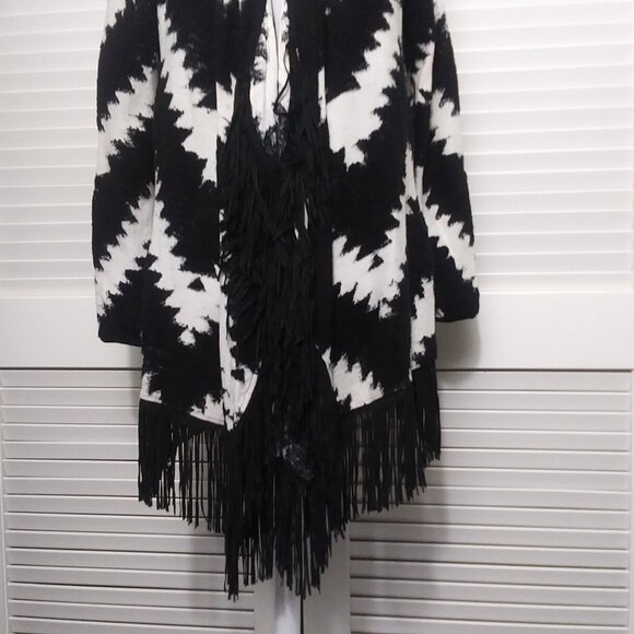 INC Black White Chevron Zig Zag Waterfall Cardigan - Picture 3 of 9